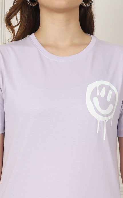 Lavender Round Neck T-Shirt with No More Rules Design