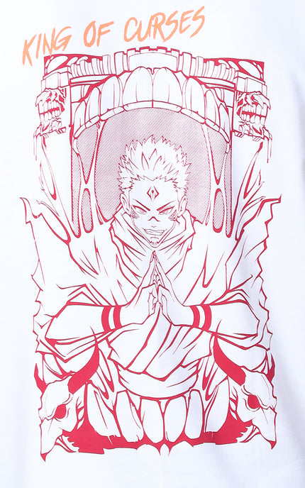 White Oversized T-Shirt with King of Curses Anime Design