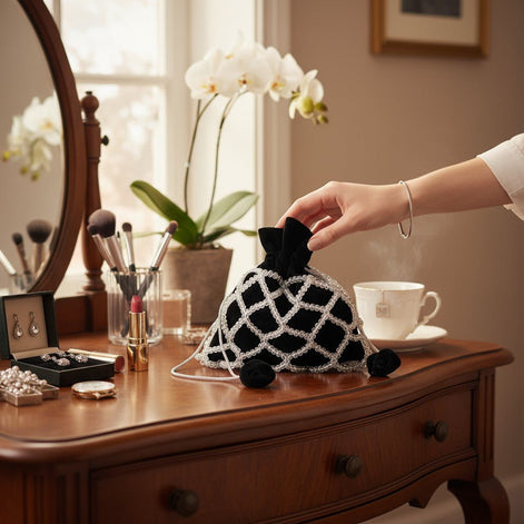 Noir Elegance Crystal Potli Bag – Handcrafted Black Velvet Designer Bag for Women - Prisello