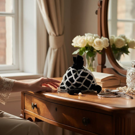 Noir Elegance Crystal Potli Bag – Handcrafted Black Velvet Designer Bag for Women - Prisello