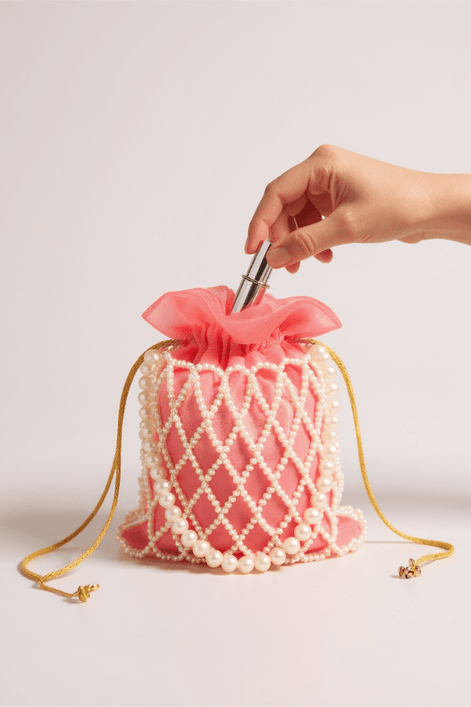 Pink Pearl Potli Bag for Women – Designer Handmade Handbag | Prisello - Prisello