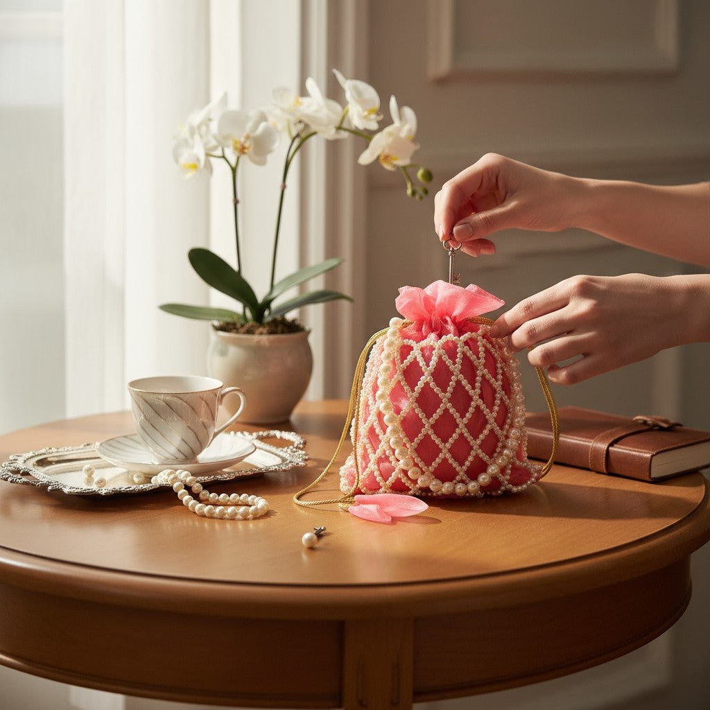 Pink Pearl Potli Bag for Women – Designer Handmade Handbag | Prisello - Prisello