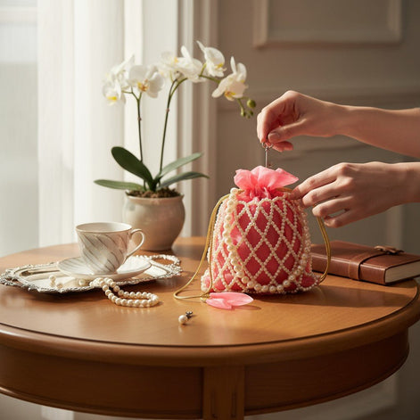 Pink Pearl Potli Bag for Women – Designer Handmade Handbag | Prisello - Prisello