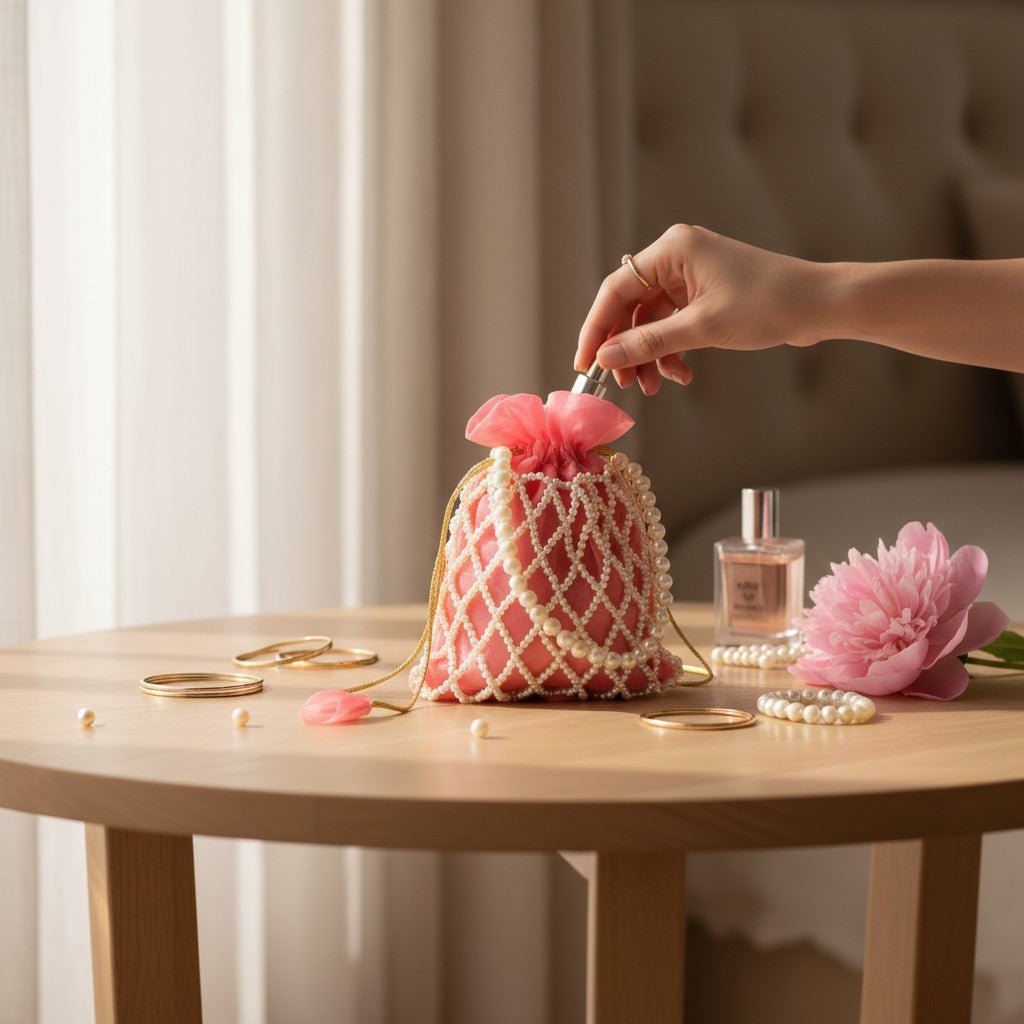 Pink Pearl Potli Bag for Women – Designer Handmade Handbag | Prisello - Prisello