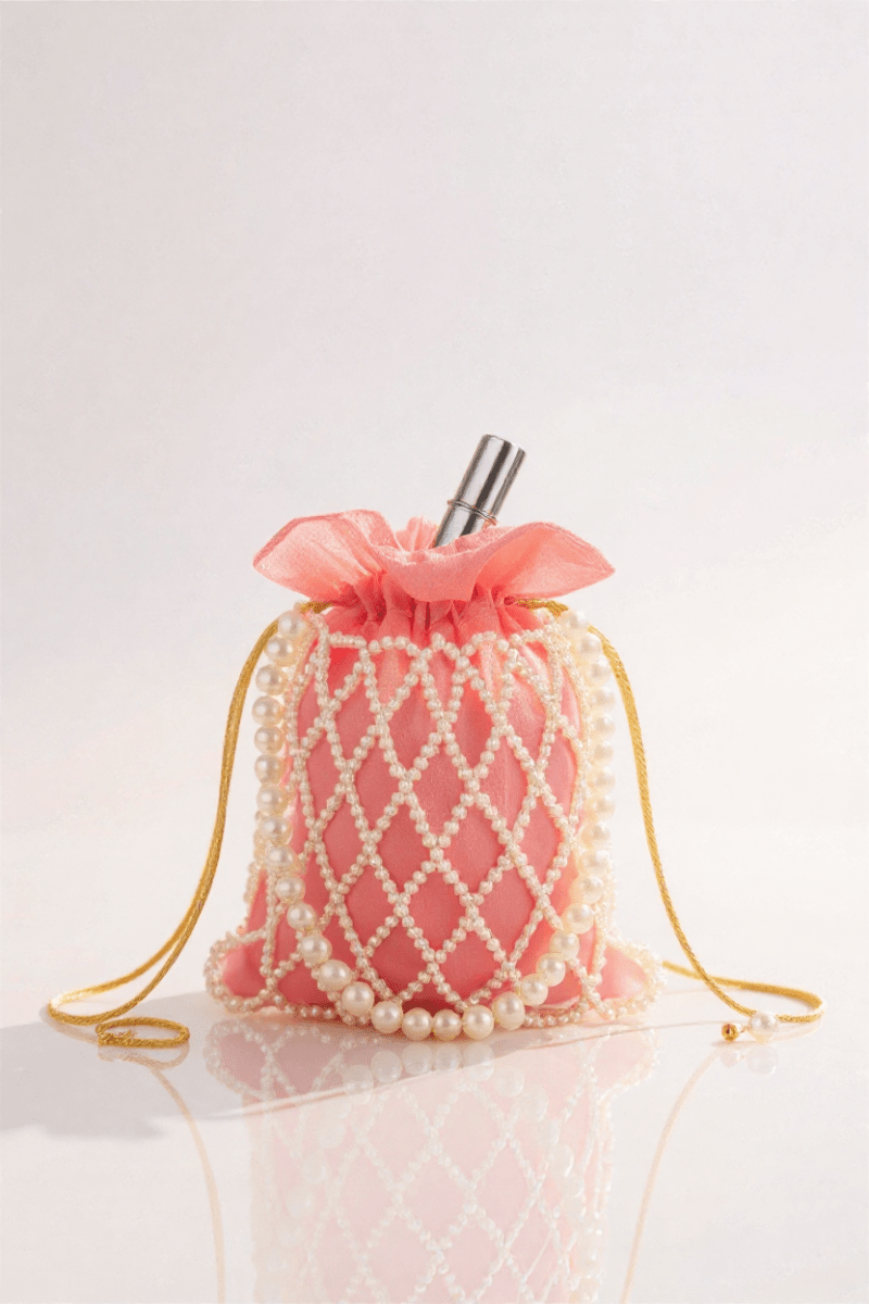 Pink Pearl Potli Bag for Women – Designer Handmade Handbag | Prisello - Prisello