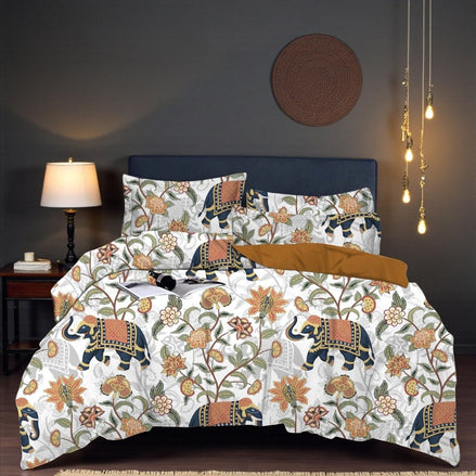 Prisello Super Soft Poly Cotton Fitted Bedsheet for King Size Bed 72x78x8 | Premium Elastic Bedsheet with Elephant & Floral Print - Prisello