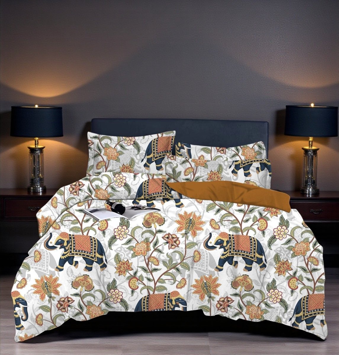 Prisello Super Soft Poly Cotton Fitted Bedsheet for King Size Bed 72x78x8 | Premium Elastic Bedsheet with Elephant & Floral Print - Prisello