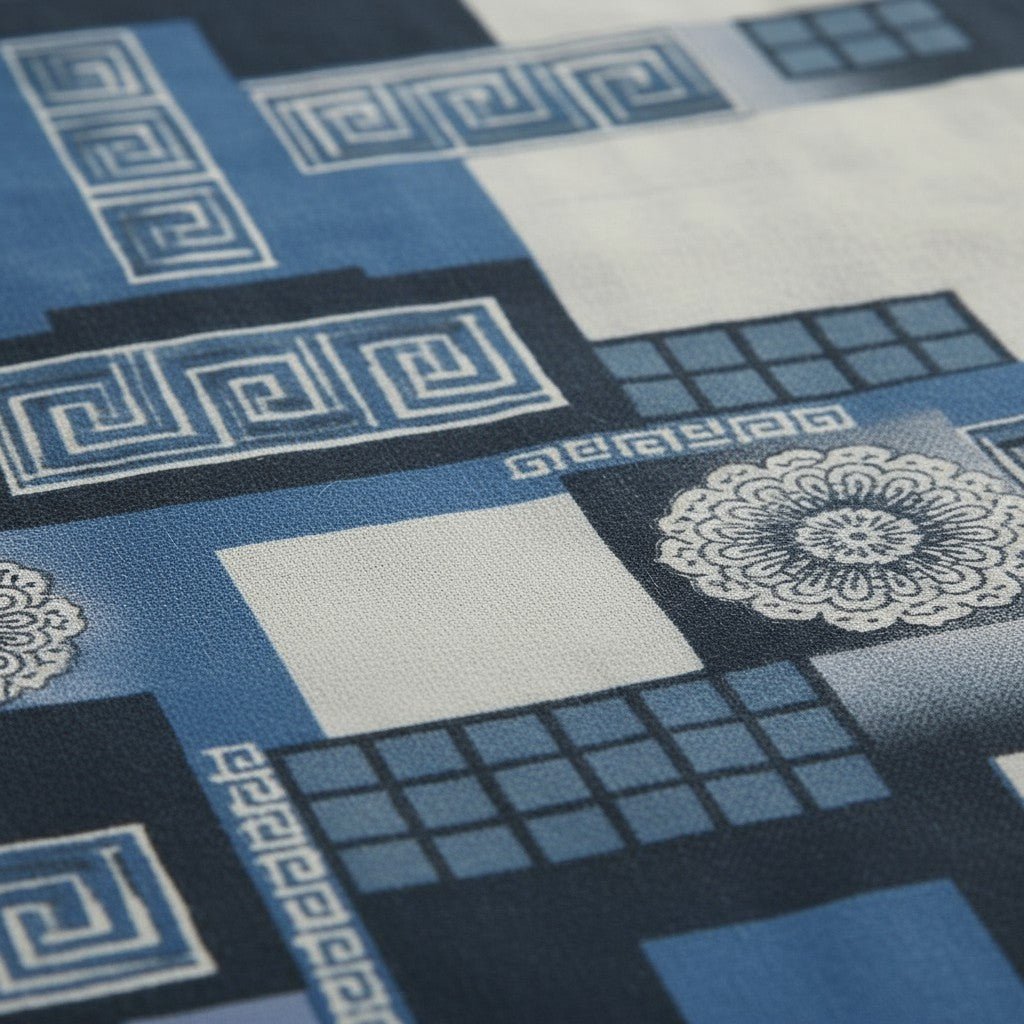 Blue Geometric Premium Bedsheets - King Size Patchwork Fitted Sheet - Prisello