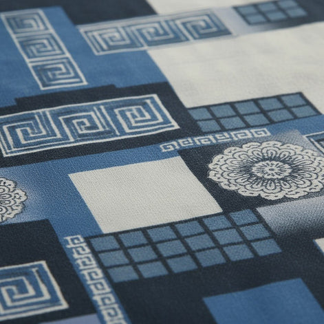 Blue Geometric Premium Bedsheets - King Size Patchwork Fitted Sheet - Prisello