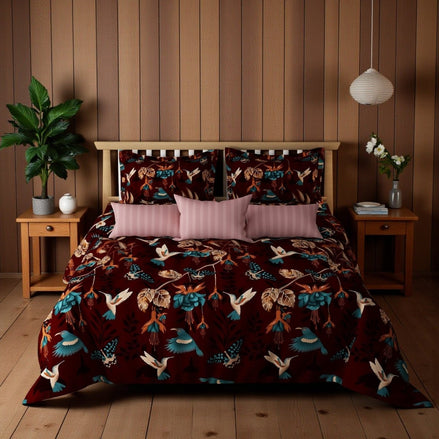 Prisello Super Soft Poly Cotton Fitted Bedsheet for King Size Bed 72x78x8 | Premium Elastic Fitted Bedsheet with Dark Floral & Bird Print - Prisello