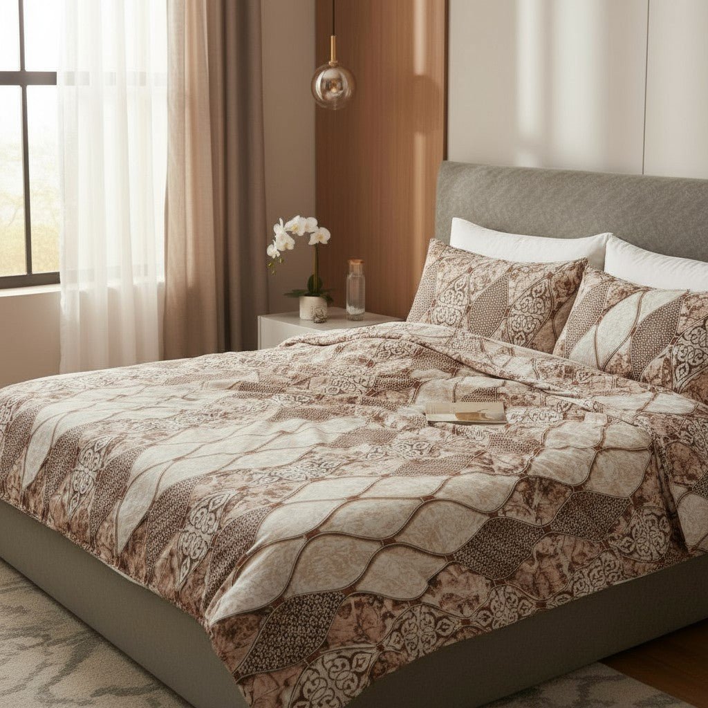 Prisello Super Soft Poly Cotton Fitted Bedsheet for King Size Bed 72x78x8 | Premium Elastic Fitted Bedsheet with Elegant Brown Diamond Pattern Design - Prisello