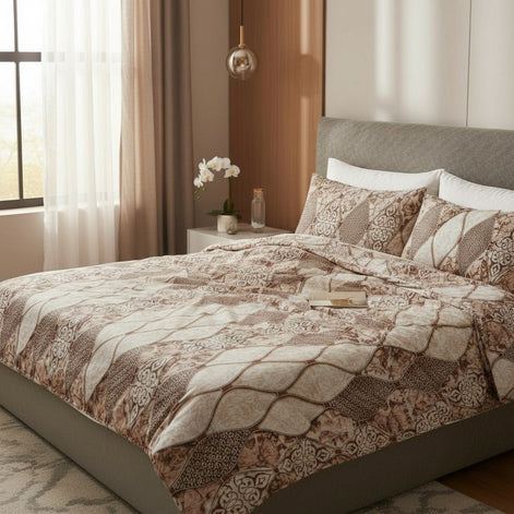 Prisello Super Soft Poly Cotton Fitted Bedsheet for King Size Bed 72x78x8 | Premium Elastic Fitted Bedsheet with Elegant Brown Diamond Pattern Design - Prisello