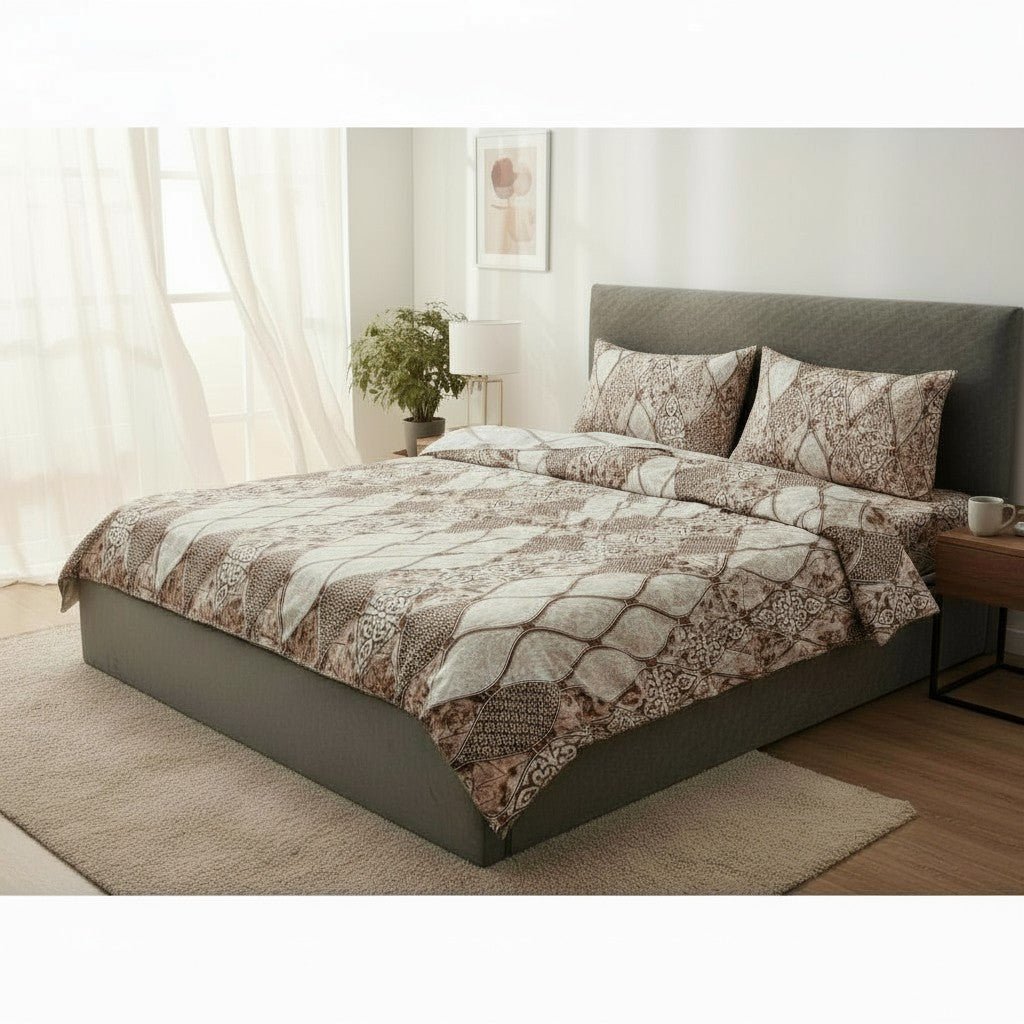 Prisello Super Soft Poly Cotton Fitted Bedsheet for King Size Bed 72x78x8 | Premium Elastic Fitted Bedsheet with Elegant Brown Diamond Pattern Design - Prisello