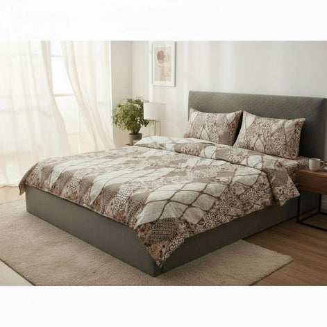 Prisello Super Soft Poly Cotton Fitted Bedsheet for King Size Bed 72x78x8 | Premium Elastic Fitted Bedsheet with Elegant Brown Diamond Pattern Design - Prisello