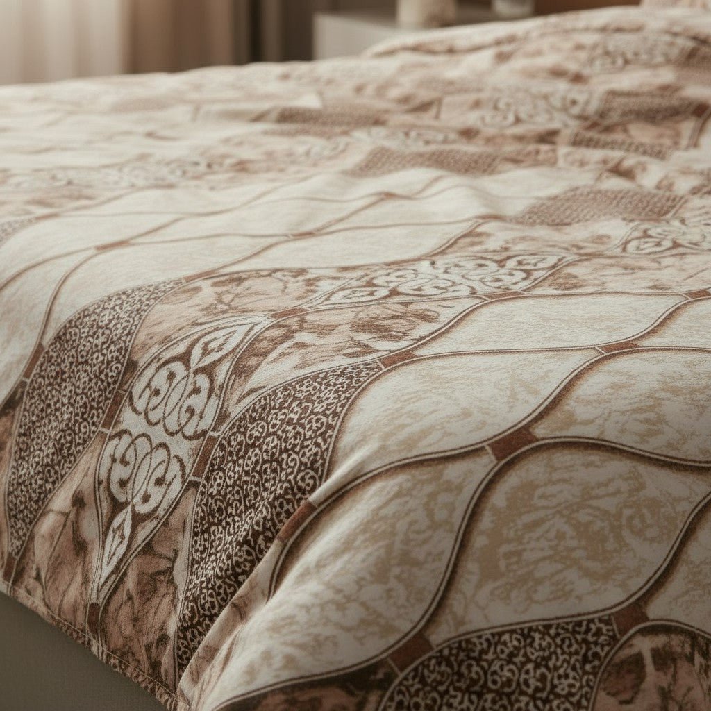 Prisello Super Soft Poly Cotton Fitted Bedsheet for King Size Bed 72x78x8 | Premium Elastic Fitted Bedsheet with Elegant Brown Diamond Pattern Design - Prisello