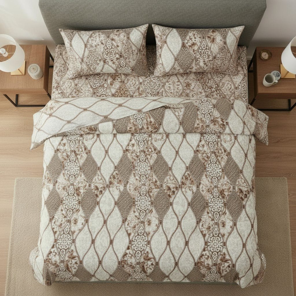 Prisello Super Soft Poly Cotton Fitted Bedsheet for King Size Bed 72x78x8 | Premium Elastic Fitted Bedsheet with Elegant Brown Diamond Pattern Design - Prisello