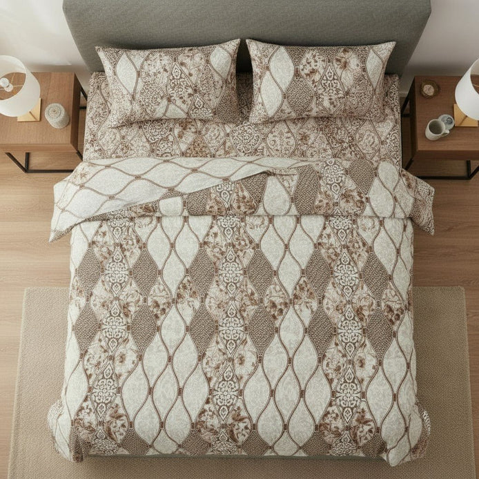 Prisello Super Soft Poly Cotton Fitted Bedsheet for King Size Bed 72x78x8 | Premium Elastic Fitted Bedsheet with Elegant Brown Diamond Pattern Design - Prisello