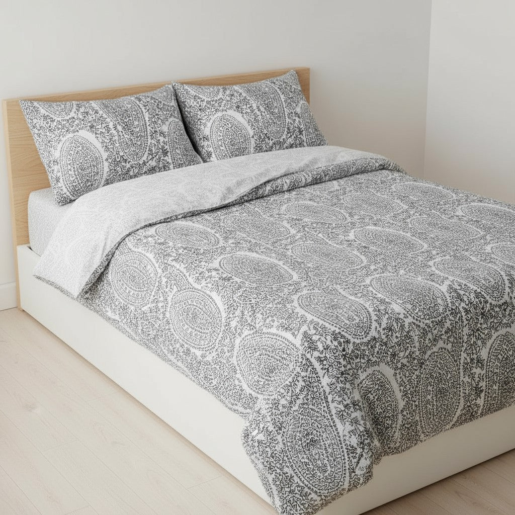 Prisello Super Soft Poly Cotton Fitted Bedsheet for King Size Bed 72x78x8 | Premium Elastic Fitted Bedsheet with Elegant Paisley Floral Print - Prisello