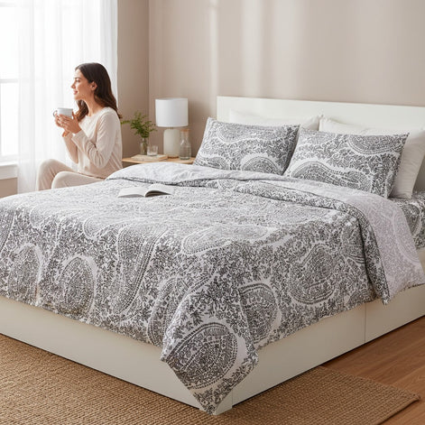 Prisello Super Soft Poly Cotton Fitted Bedsheet for King Size Bed 72x78x8 | Premium Elastic Fitted Bedsheet with Elegant Paisley Floral Print - Prisello