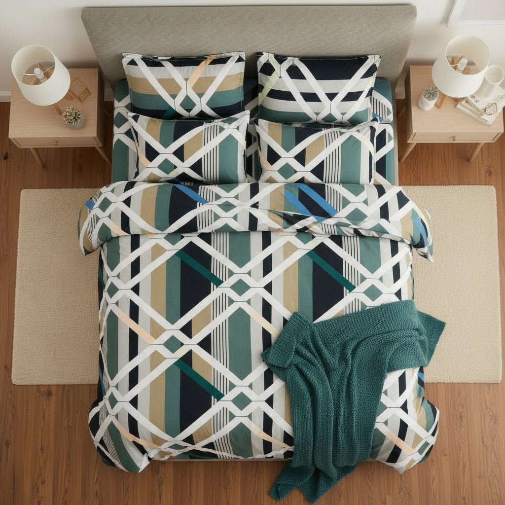 Prisello Super Soft Poly Cotton Fitted Bedsheet for King Size Bed 72x78x8 | Premium Elastic Fitted Bedsheet with Modern Geometric Pattern Design - Prisello