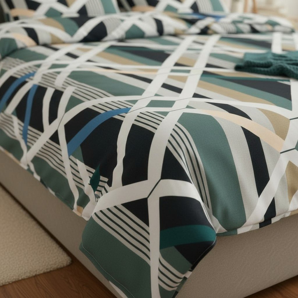 Prisello Super Soft Poly Cotton Fitted Bedsheet for King Size Bed 72x78x8 | Premium Elastic Fitted Bedsheet with Modern Geometric Pattern Design - Prisello