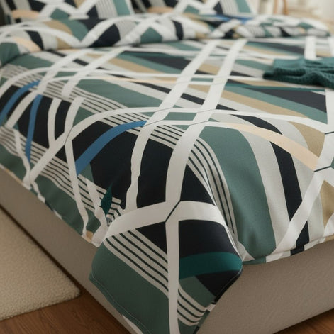 Prisello Super Soft Poly Cotton Fitted Bedsheet for King Size Bed 72x78x8 | Premium Elastic Fitted Bedsheet with Modern Geometric Pattern Design - Prisello