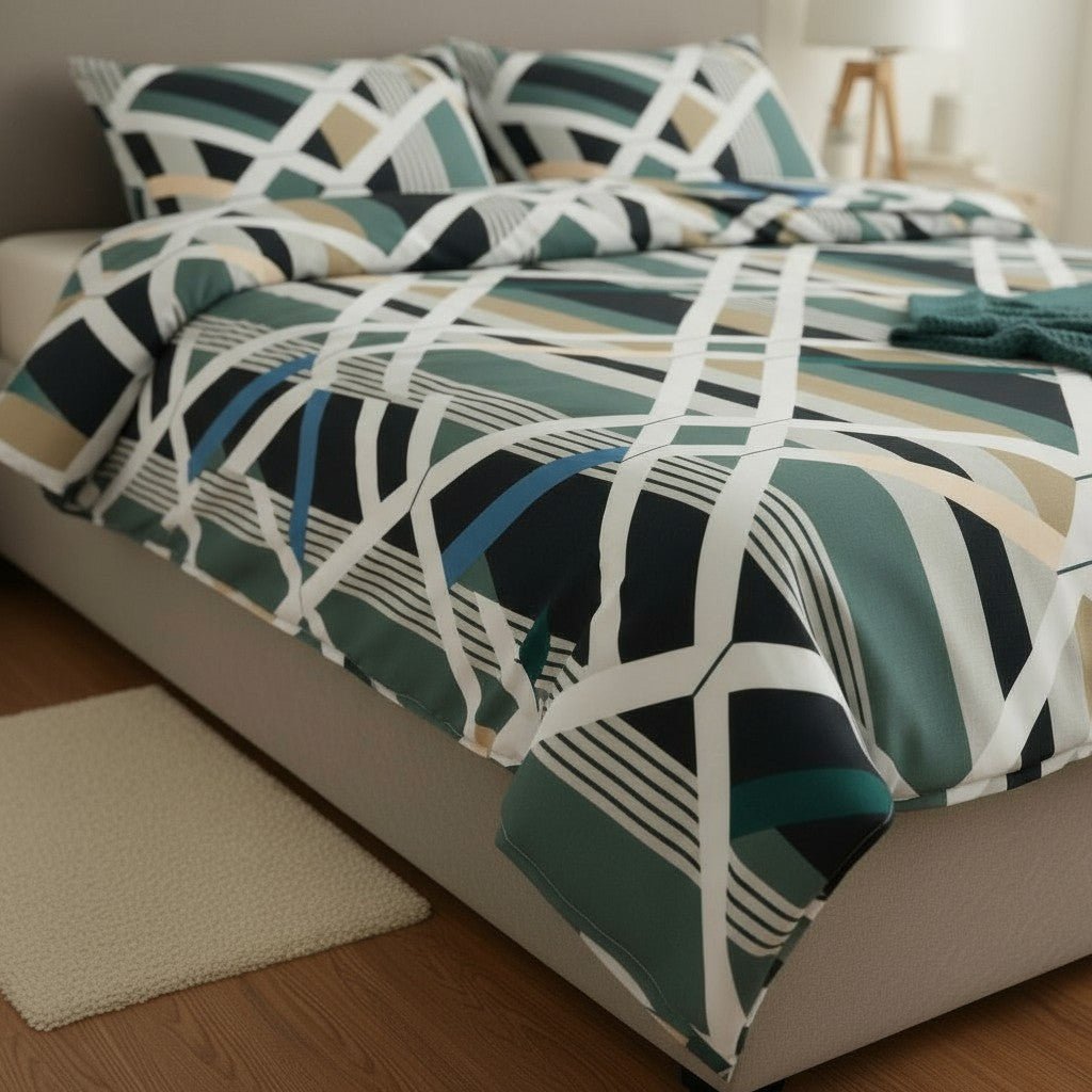 Prisello Super Soft Poly Cotton Fitted Bedsheet for King Size Bed 72x78x8 | Premium Elastic Fitted Bedsheet with Modern Geometric Pattern Design - Prisello