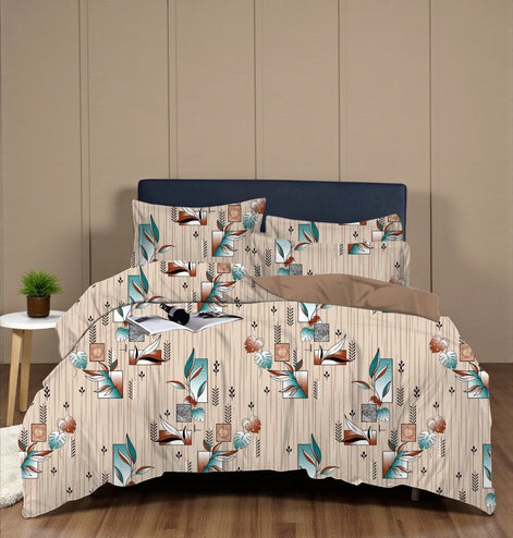 Prisello Super Soft Poly Cotton Fitted Bedsheet for King Size Bed 72x78x8 | Premium Elastic Fitted Bedsheet with Modern Leaf & Abstract Print - Prisello