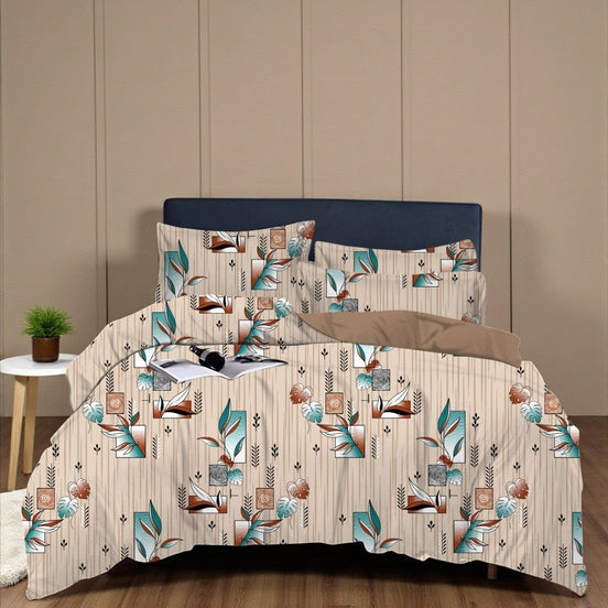 Prisello Super Soft Poly Cotton Fitted Bedsheet for King Size Bed 72x78x8 | Premium Elastic Fitted Bedsheet with Modern Leaf & Abstract Print - Prisello