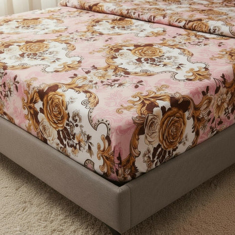 Prisello Super Soft Poly Cotton Fitted Bedsheet for King Size Bed 72x78x8 | Premium Elastic Fitted Bedsheet with Pink Floral Print Design - Prisello