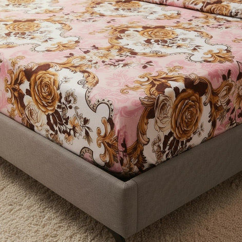 Prisello Super Soft Poly Cotton Fitted Bedsheet for King Size Bed 72x78x8 | Premium Elastic Fitted Bedsheet with Pink Floral Print Design - Prisello