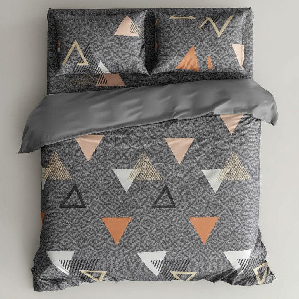 Prisello Super Soft Poly Cotton Fitted Bedsheet for King Size Bed 72x78x8 | Premium Elastic Fitted Bedsheet with Purple Triangle Geometric Design - Prisello