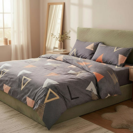 Prisello Super Soft Poly Cotton Fitted Bedsheet for King Size Bed 72x78x8 | Premium Elastic Fitted Bedsheet with Purple Triangle Geometric Design - Prisello