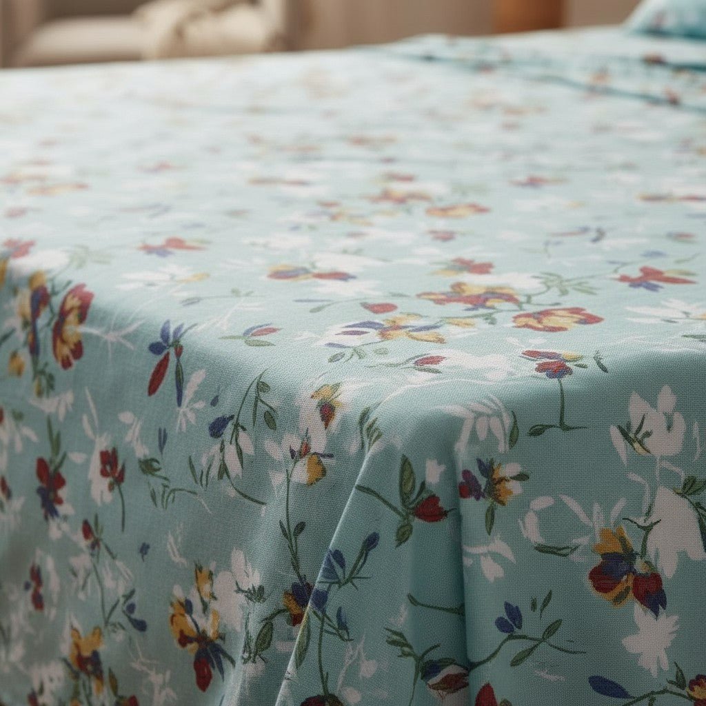 Prisello Super Soft Poly Cotton Fitted Bedsheet for King Size Bed 72x78x8 | Premium Elastic Fitted Bedsheet with Sky Blue Floral Print Design - Prisello