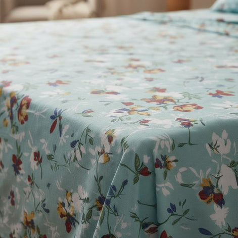 Prisello Super Soft Poly Cotton Fitted Bedsheet for King Size Bed 72x78x8 | Premium Elastic Fitted Bedsheet with Sky Blue Floral Print Design - Prisello