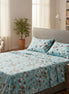 Prisello Super Soft Poly Cotton Fitted Bedsheet for King Size Bed 72x78x8 | Premium Elastic Fitted Bedsheet with Sky Blue Floral Print Design - Prisello
